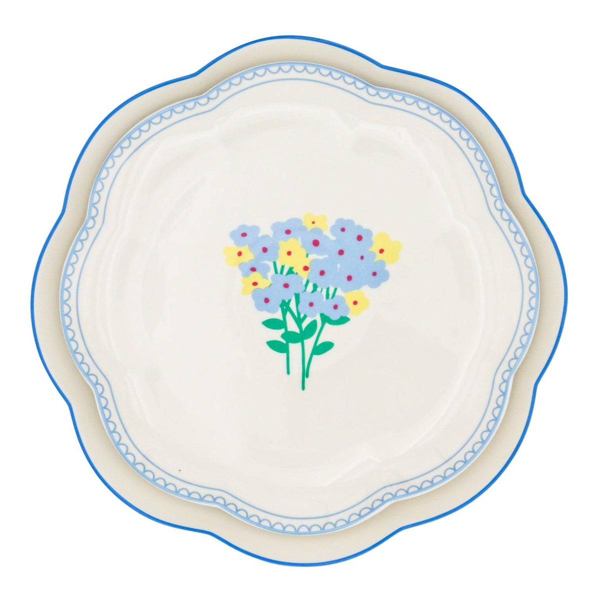 Meadow Flora Scalloped Ceramic Dinner Plates – Set of 4 (+1 Bonus Plate)