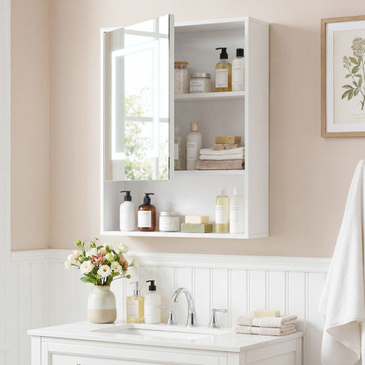 Medicine Cabinet with Mirror and 3 Color LED Lights Recessed or Wall Mounted-White