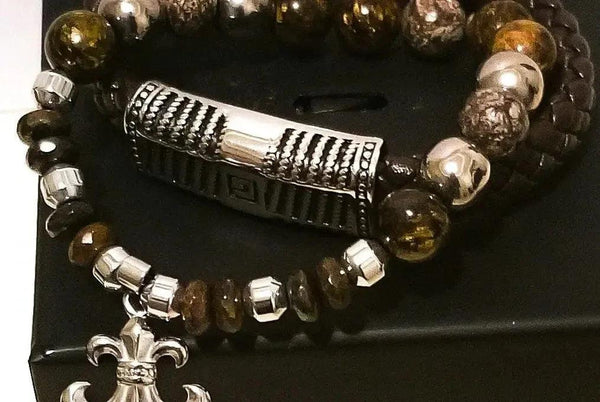 Men's Bronzite and Silver Hematite Bracelet set - Gifts for You 'n Me