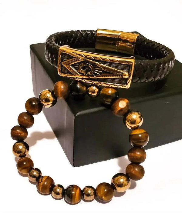 Men's Brown Masonic Bracelet Set - Gifts for You 'n Me