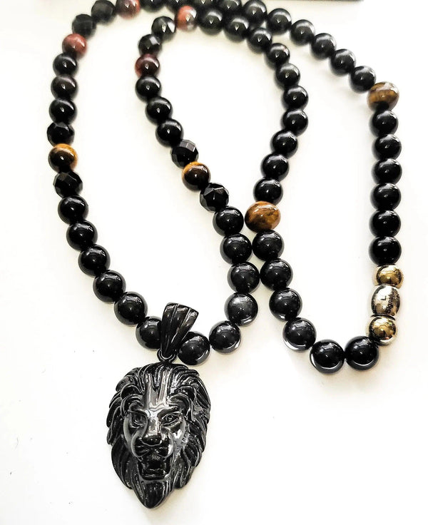 Men's Lion Head Obsidian Necklace - Gifts for You 'n Me
