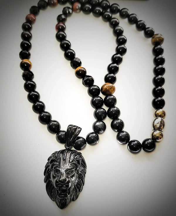 Men's Lion Head Obsidian Necklace - Gifts for You 'n Me