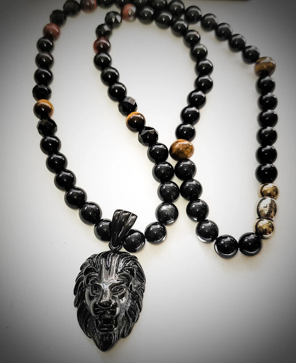 Men's Lion Head Obsidian Necklace