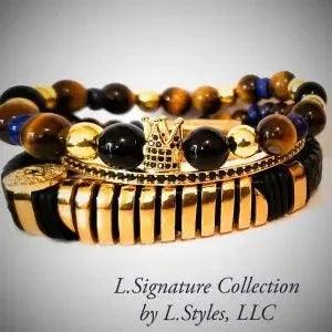 Men's Tiger Eye and Lapis Lazuli Bracelet Set - Gifts for You 'n Me