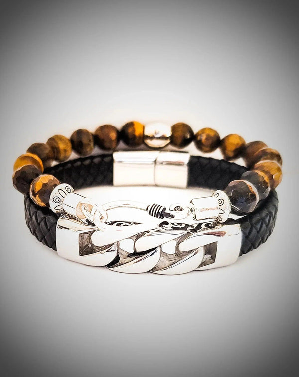 Men's Tiger Eye and Leather Bracelet Se - Gifts for You 'n Me