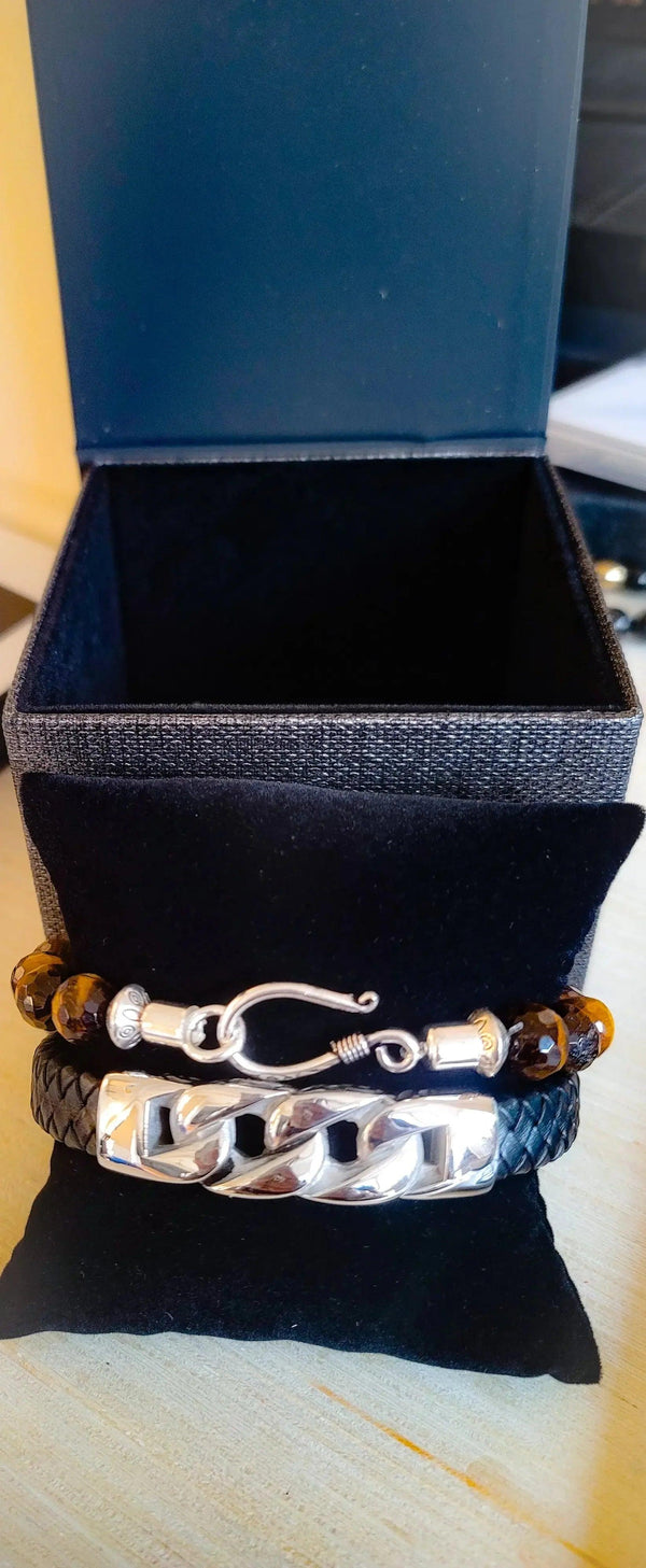 Men's Tiger Eye and Leather Bracelet Se - Gifts for You 'n Me