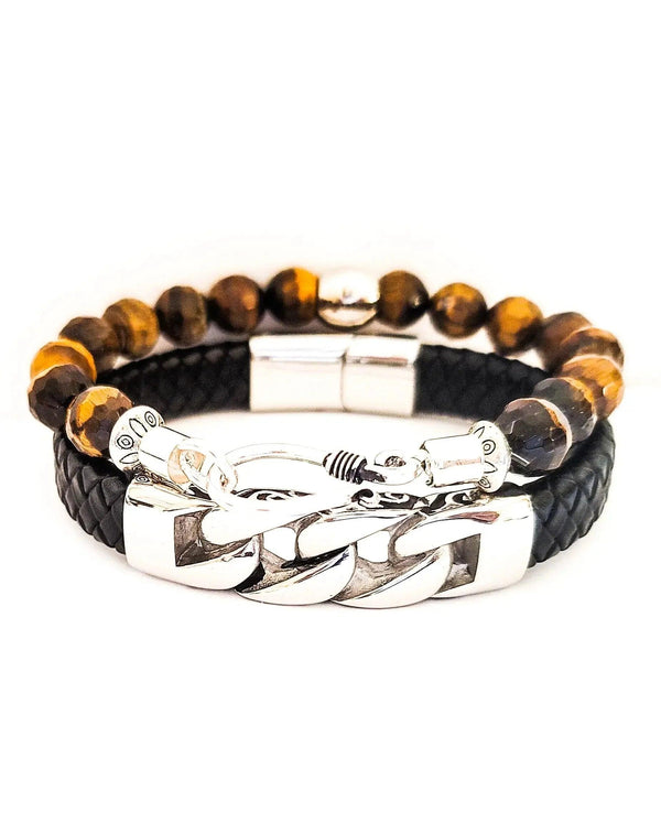 Men's Tiger Eye and Leather Bracelet Se - Gifts for You 'n Me
