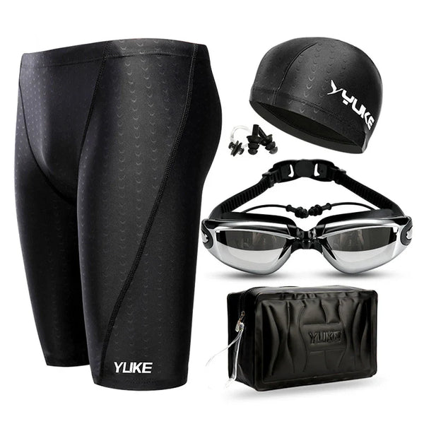 Men Swimming Shorts Waterproof Competition Swim Goggles with Ear-plug Cap Trunks - Sexikinis Swim