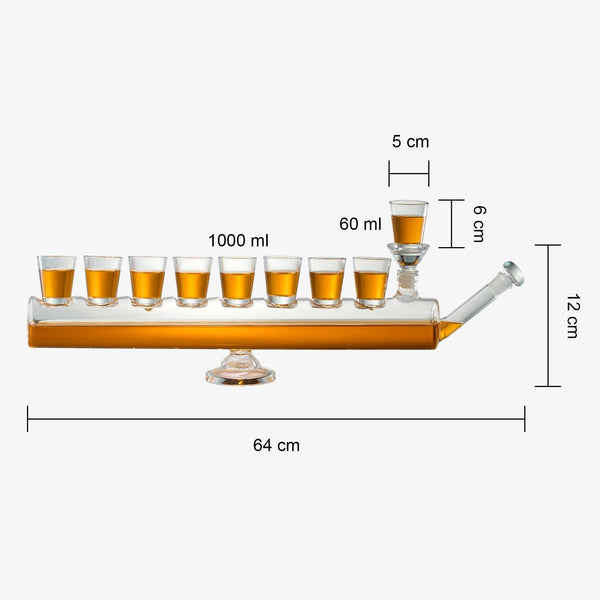 Menorah Decanter Set - Decanter & 8 Piece Shot Glass Set - 34 OZ Wine & Whiskey Glassware, Hannukkah Israel Decor, For All 8 Nights of Chanukah, Holiday Gift for Him, Her, Jewish Gifts