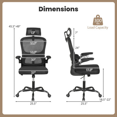 Mesh Office Chair with Adaptive Lumbar Support  Flip-up Armrests  Reclining Backrest-Black
