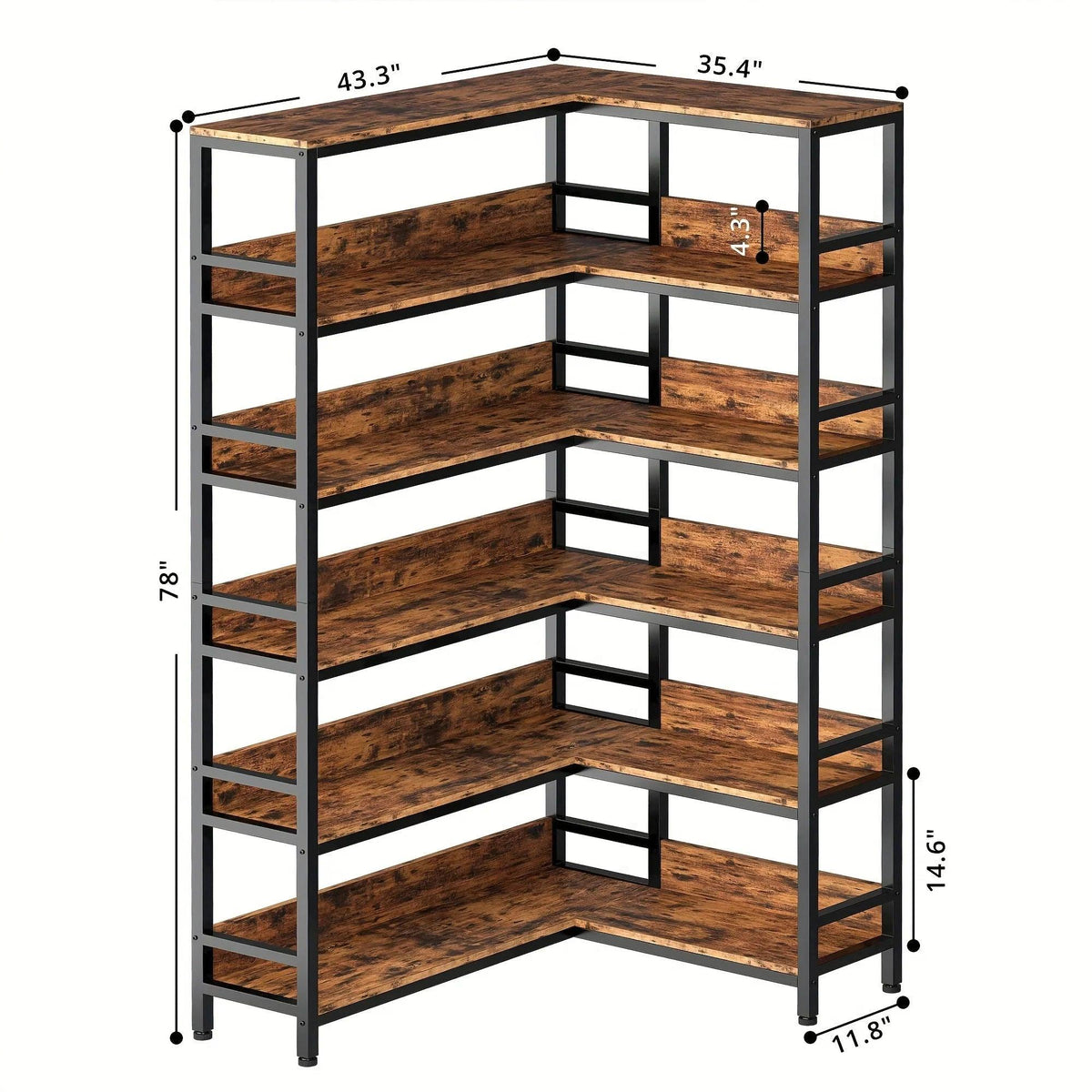 Metal 6-Tier Corner Bookshelf with Spinning Feature for Small Spaces
