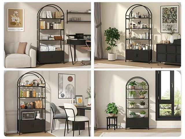 Metal Arched Bookshelf with Doors - 71