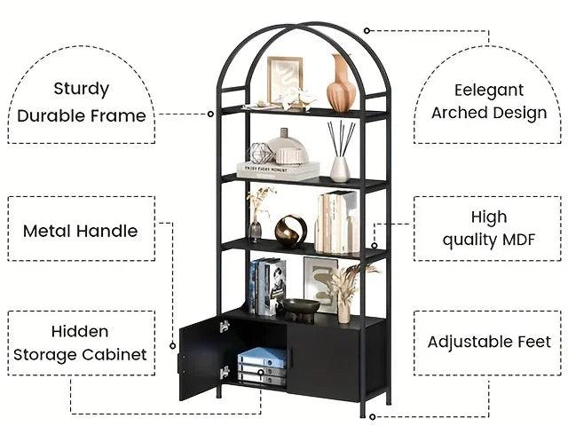 Metal Arched Bookshelf with Doors - 71