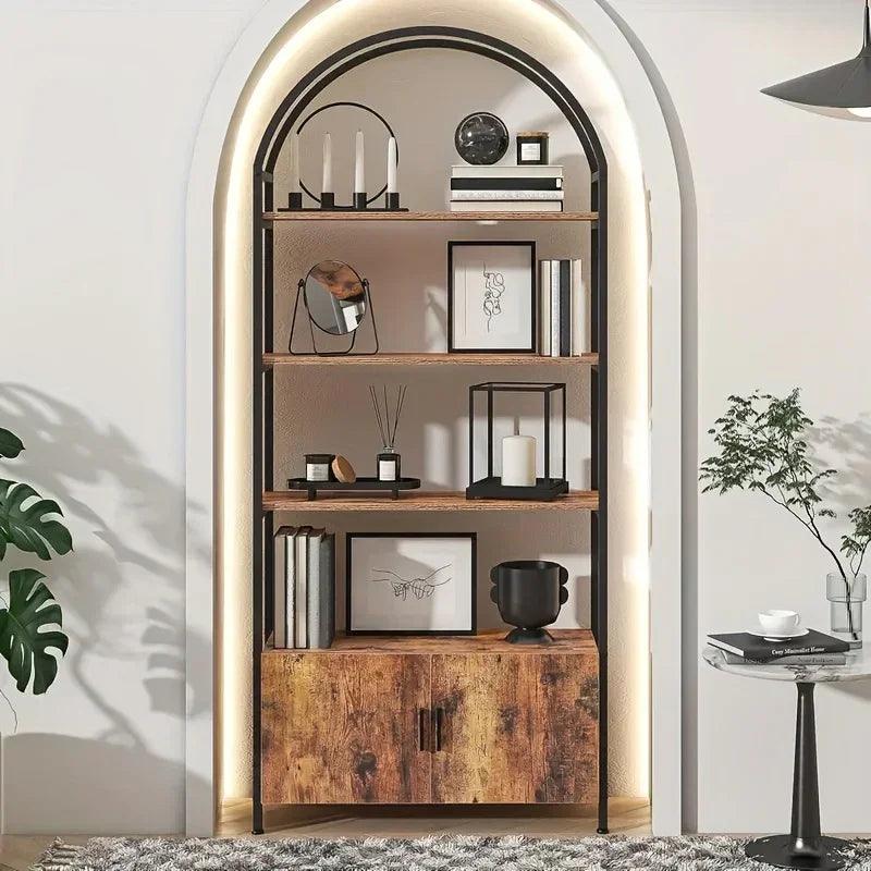 Metal Arched Bookshelf with Doors - 71