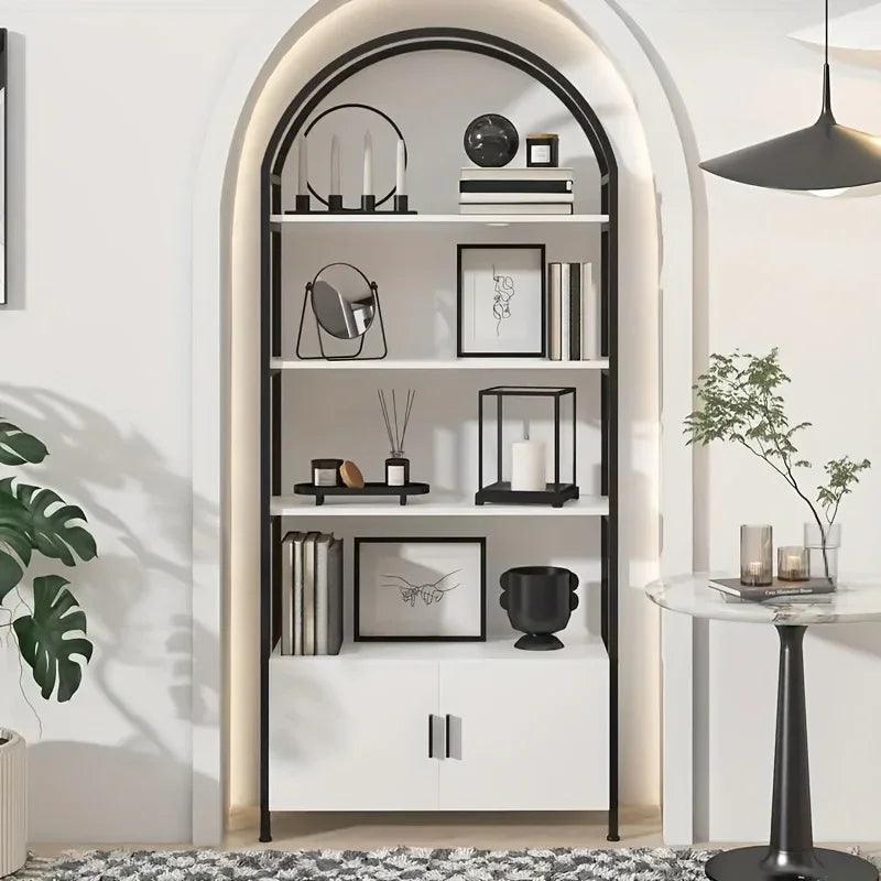 Metal Arched Bookshelf with Doors - 71