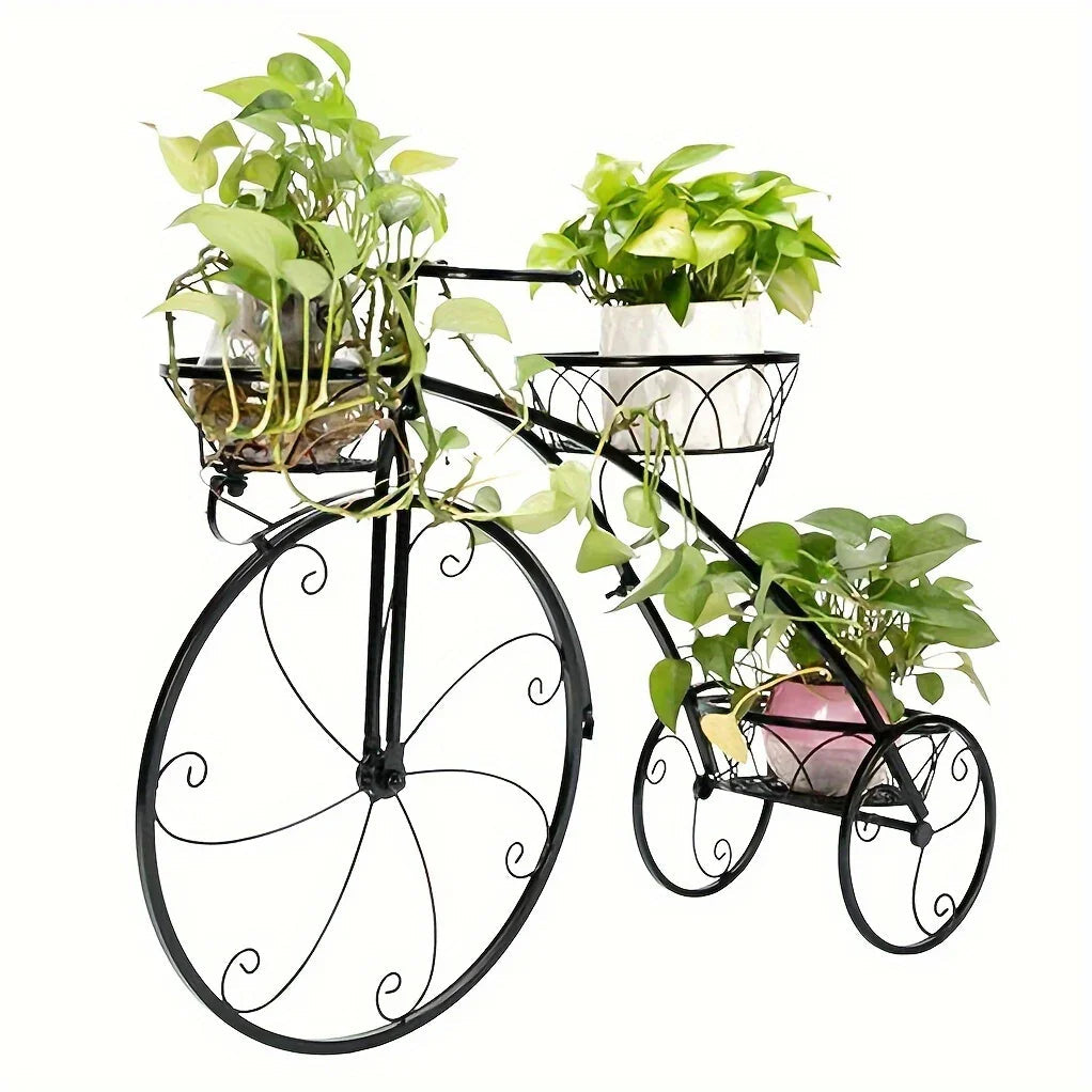 Metal Bicycle Planter 3 Tier Tricycle Flower Plant Stand Parisian Style Flower Display Stand Cart For Home Decor Patio Garden Flower Shop Indoor Outdoor
