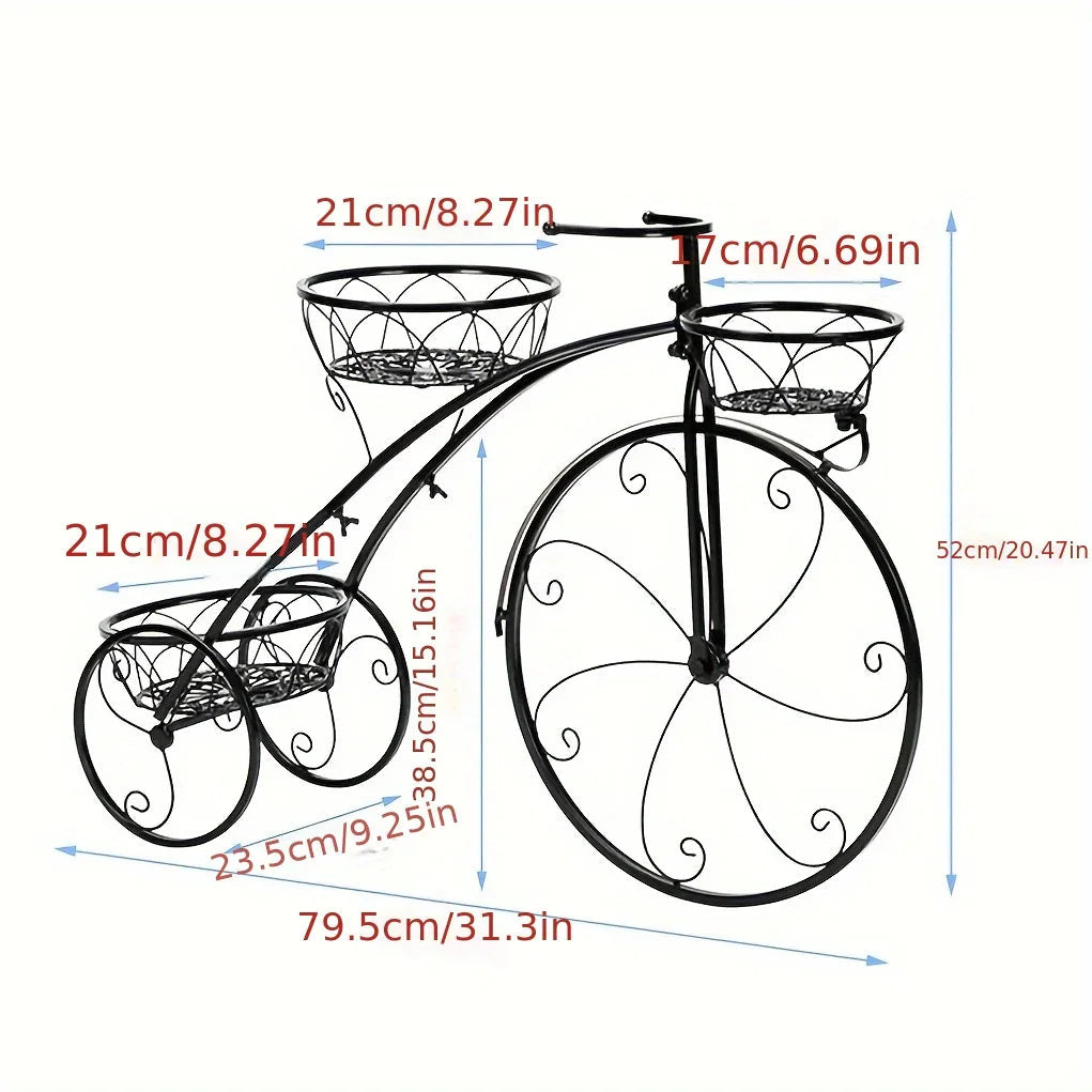 Metal Bicycle Planter 3 Tier Tricycle Flower Plant Stand Parisian Style Flower Display Stand Cart For Home Decor Patio Garden Flower Shop Indoor Outdoor