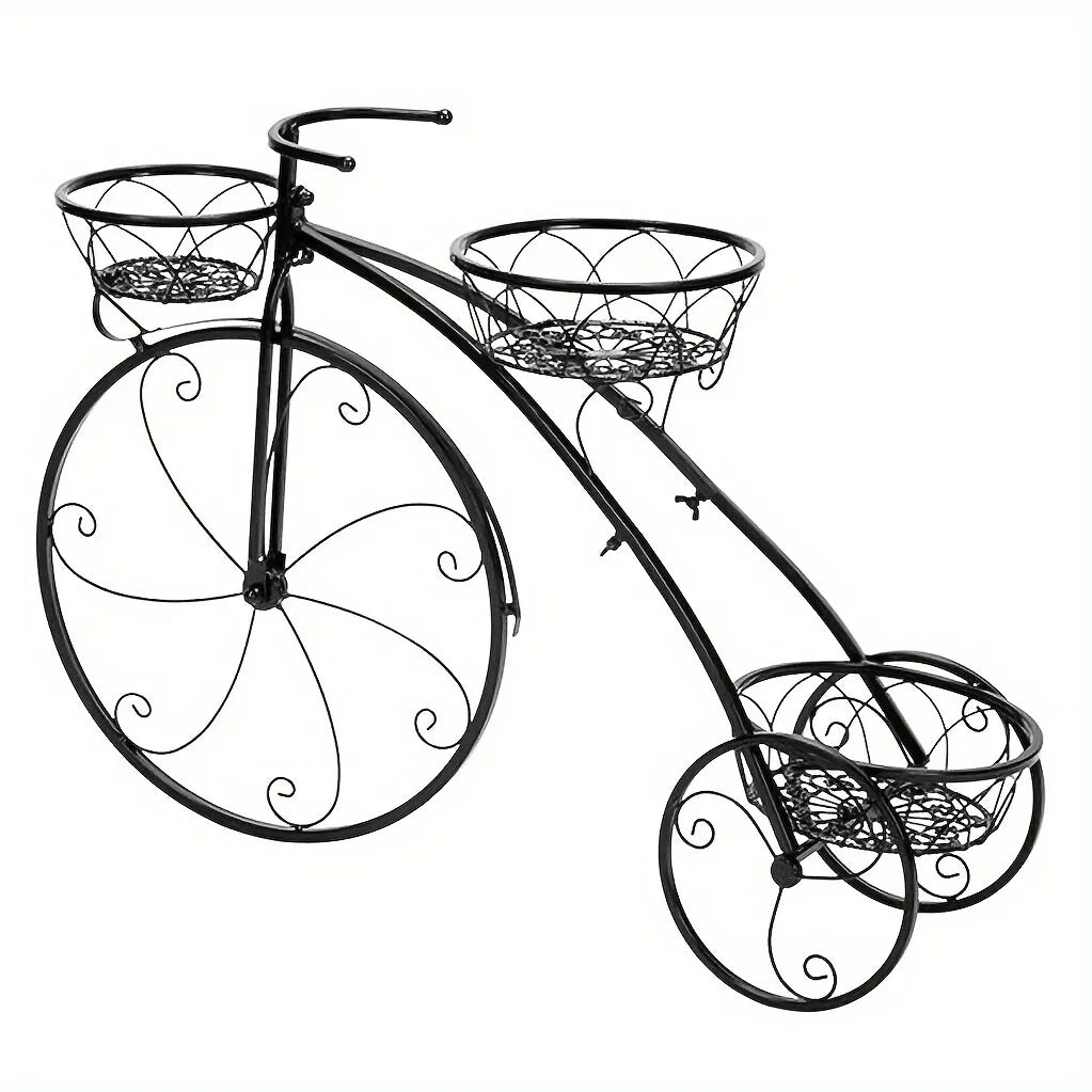 Metal Bicycle Planter 3 Tier Tricycle Flower Plant Stand Parisian Style Flower Display Stand Cart For Home Decor Patio Garden Flower Shop Indoor Outdoor