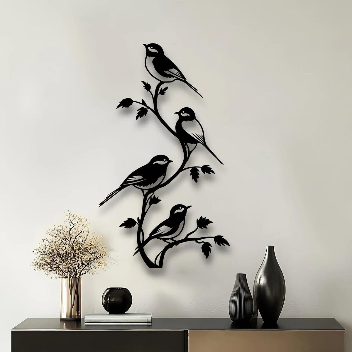 Metal Bird Silhouette Wall Sculpture - Handcrafted Laser-Cut Iron Art, 2D Flat Rustic Decor