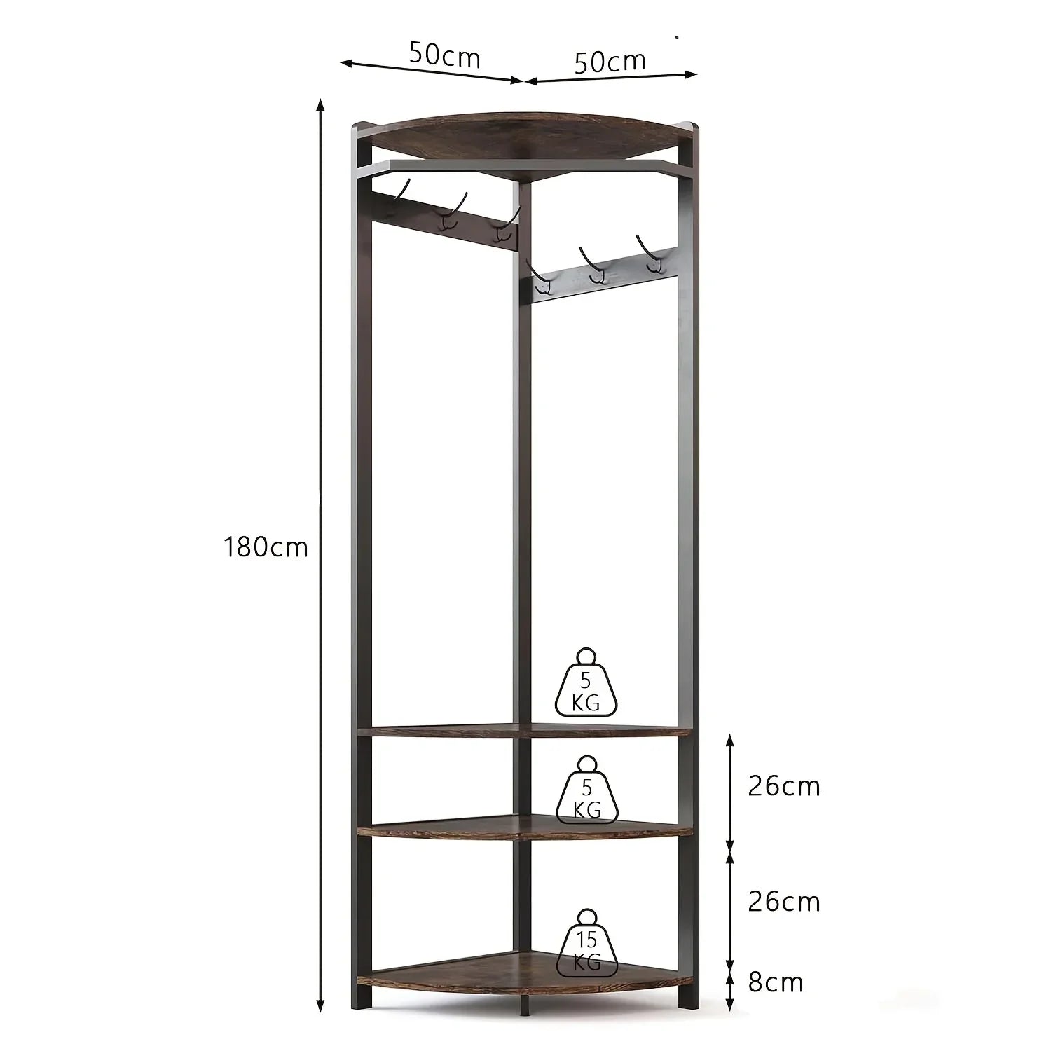 Metal Corner Coat Rack with 6 Double Hooks, Space Saving Storage