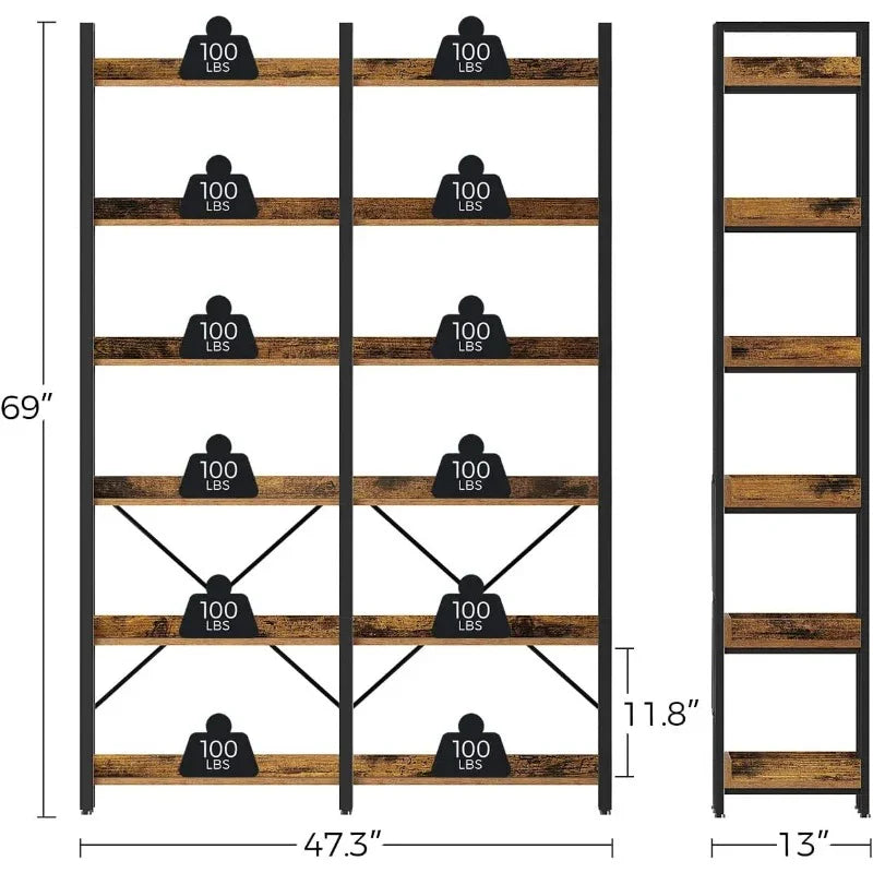 Metal Display Rack with 6 Open Shelves and Hooks