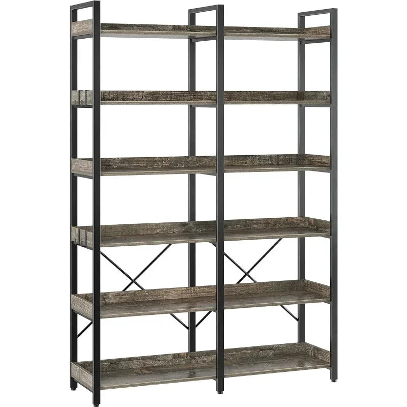 Metal Display Rack with 6 Open Shelves and Hooks