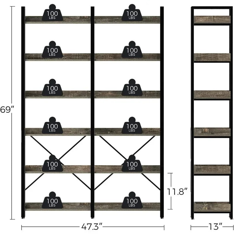 Metal Display Rack with 6 Open Shelves and Hooks