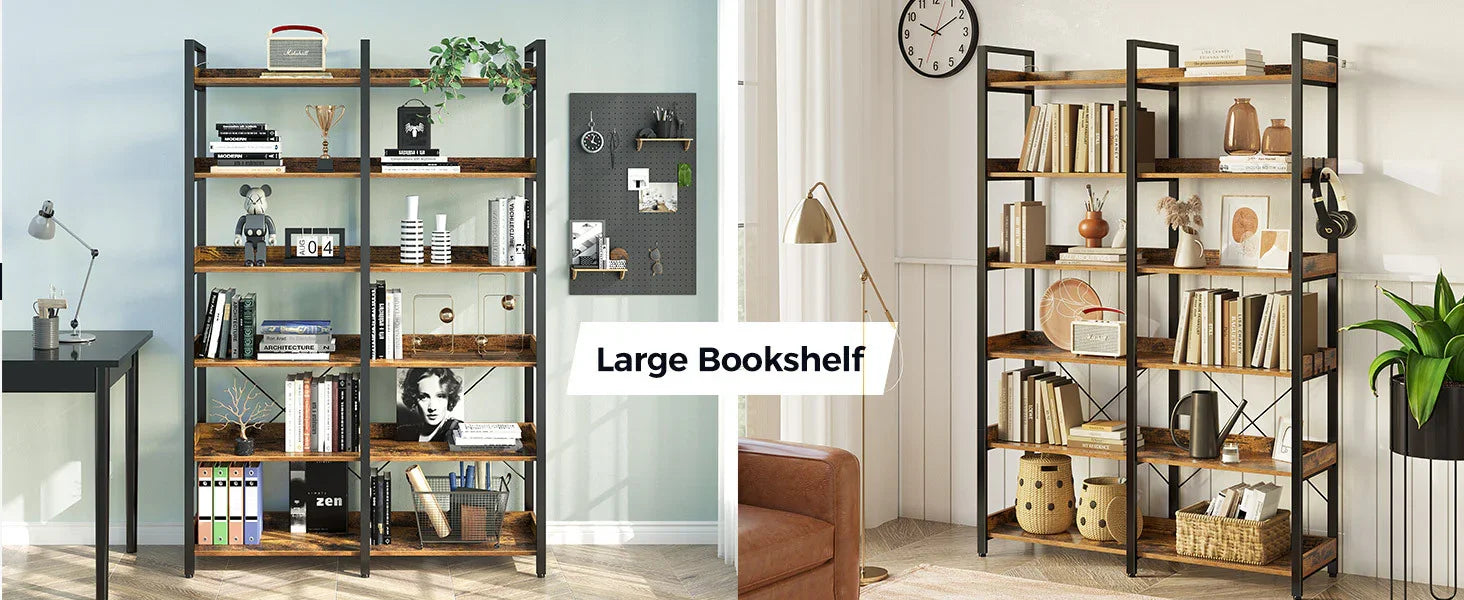Metal Display Rack with 6 Open Shelves and Hooks