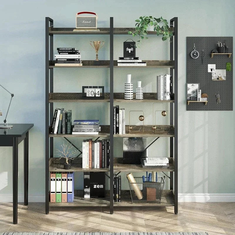 Metal Display Rack with 6 Open Shelves and Hooks