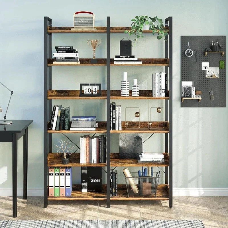 Metal Display Rack with 6 Open Shelves and Hooks