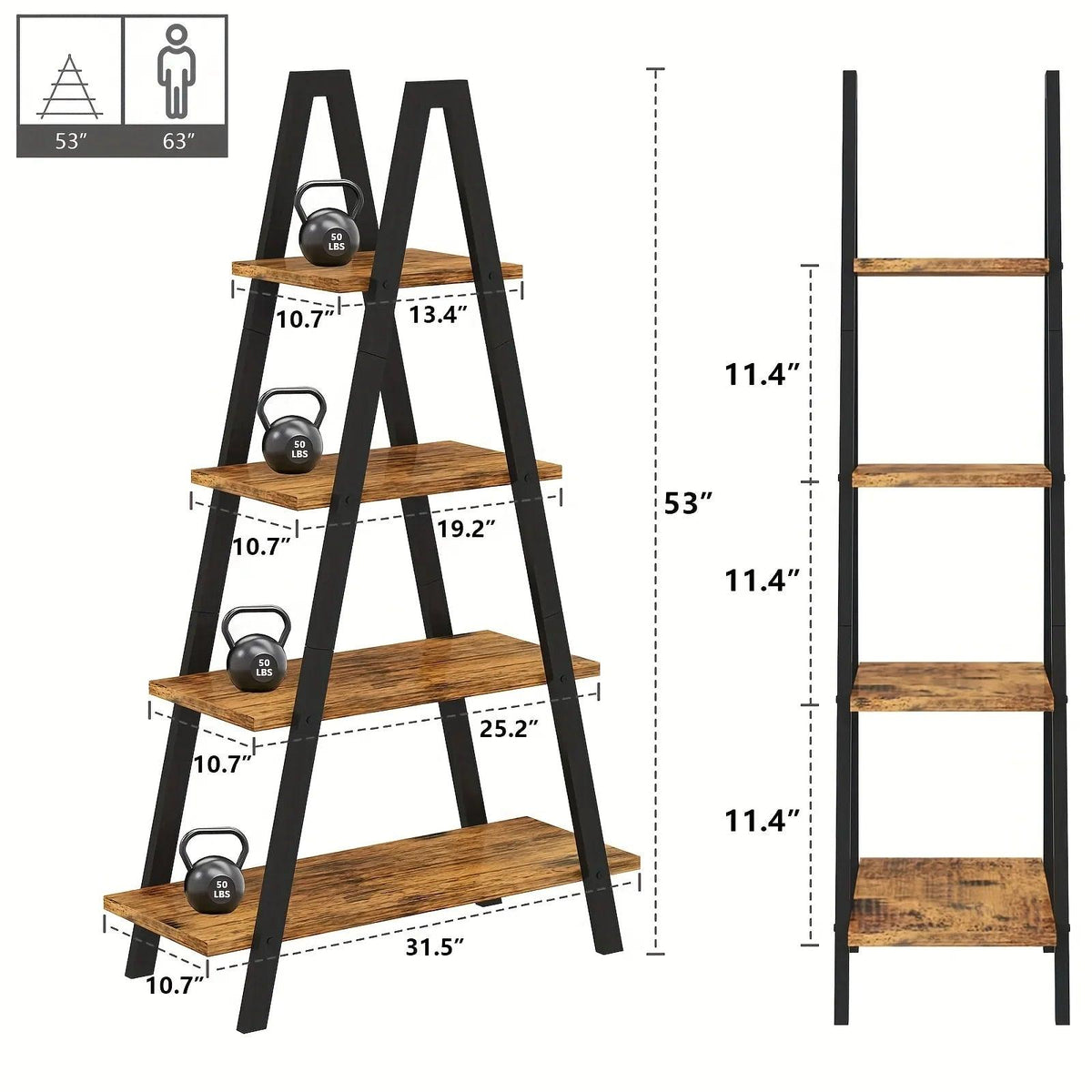 Metal Ladder Bookshelf with 5 Shelves for Industrial Storage