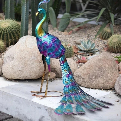 Metal Peacock Statue Elegant Outdoor Garden and Patio Decor