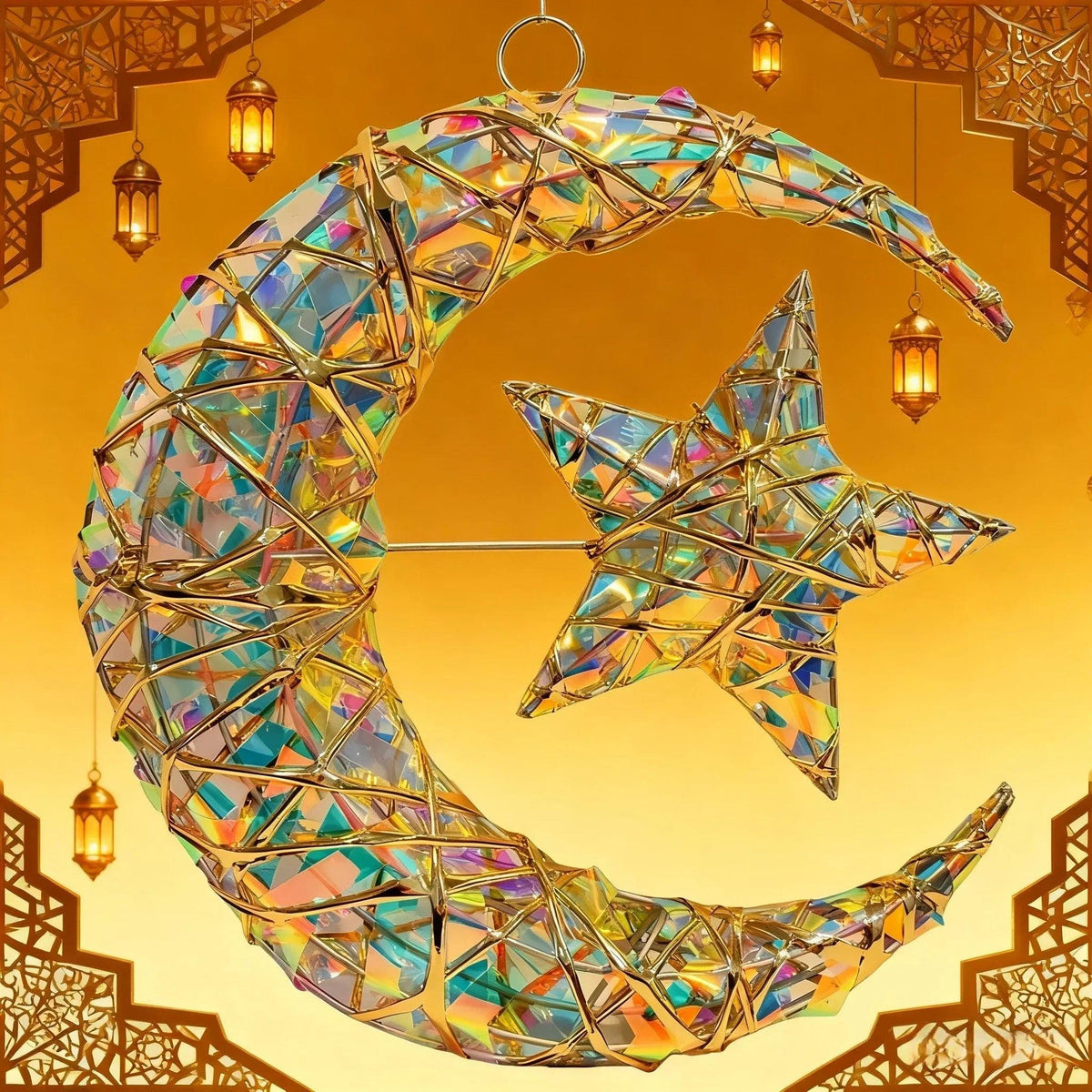 Metal Star Moon Pendant - 11.8-inch Luxury