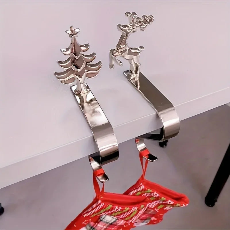 Metal Stocking Holder Set, 4pcs Golden & Silvery Hooks with Anti-Slip Pads
