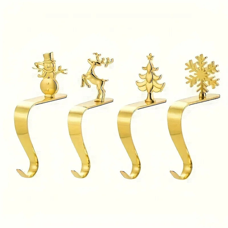 Metal Stocking Holder Set, 4pcs Golden & Silvery Hooks with Anti-Slip Pads
