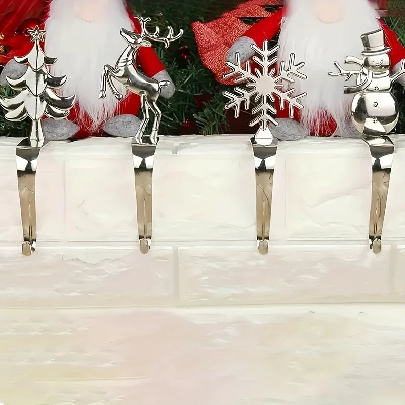 Metal Stocking Holder Set, 4pcs Golden & Silvery Hooks with Anti-Slip Pads