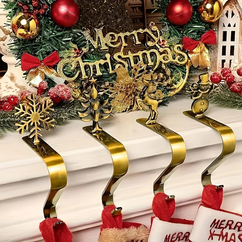 Metal Stocking Holder Set, 4pcs Golden & Silvery Hooks with Anti-Slip Pads