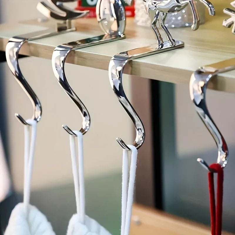 Metal Stocking Holder Set, 4pcs Golden & Silvery Hooks with Anti-Slip Pads