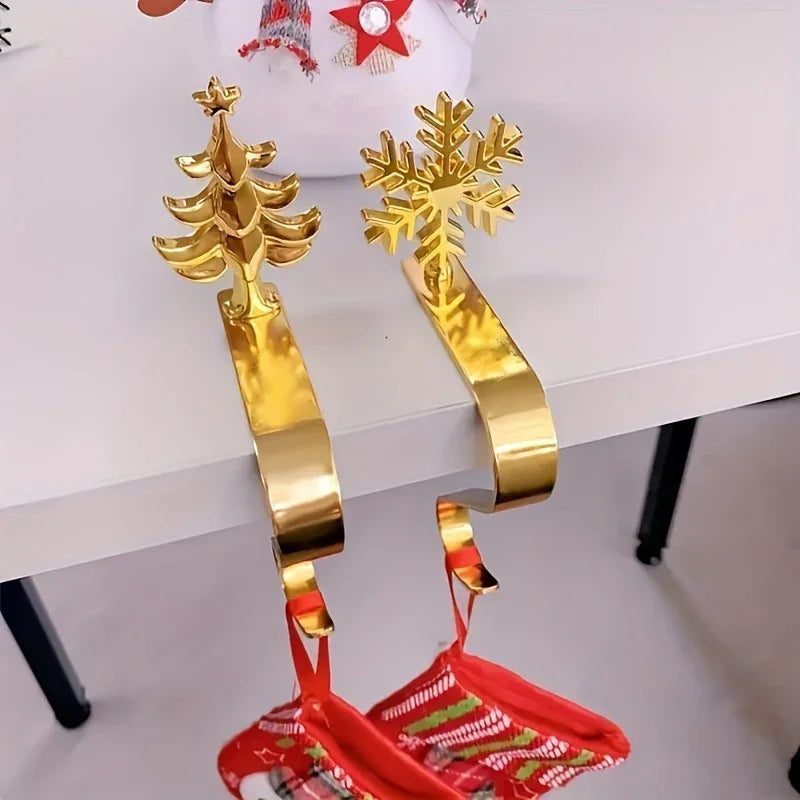 Metal Stocking Holder Set, 4pcs Golden & Silvery Hooks with Anti-Slip Pads