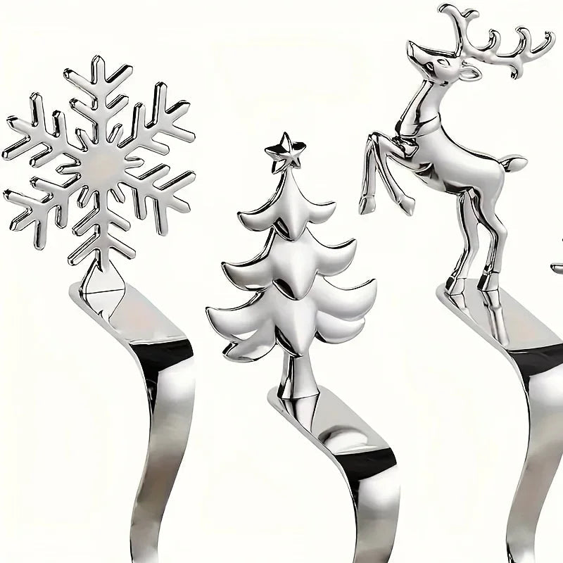 Metal Stocking Holder Set, 4pcs Golden & Silvery Hooks with Anti-Slip Pads