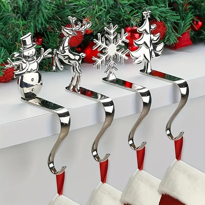 Metal Stocking Holder Set, 4pcs Golden & Silvery Hooks with Anti-Slip Pads