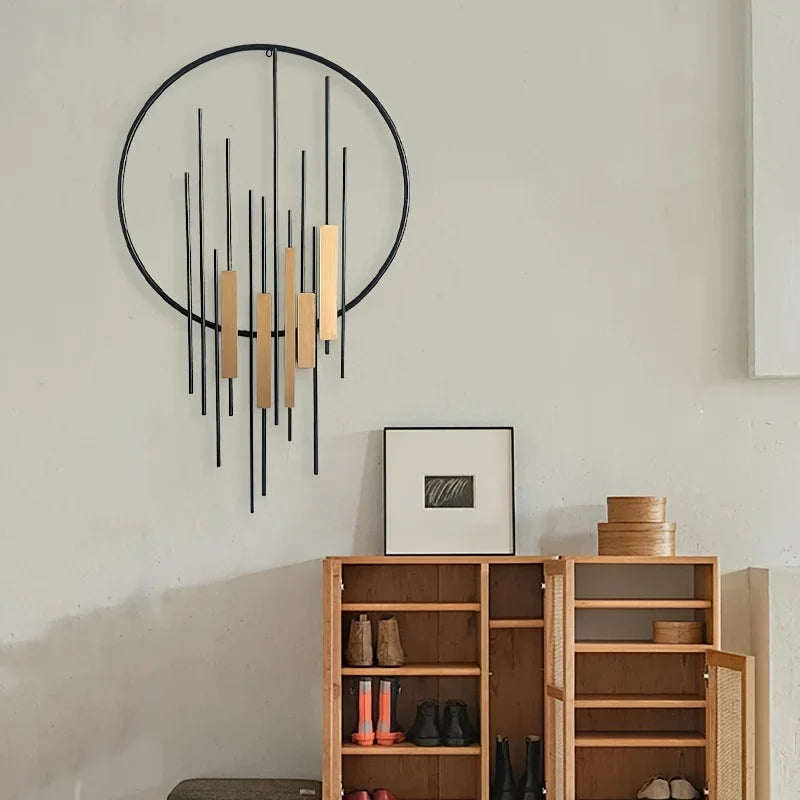 Metal Wall Art - Geometric Circle Design with Rustic Industrial Bars & Beams