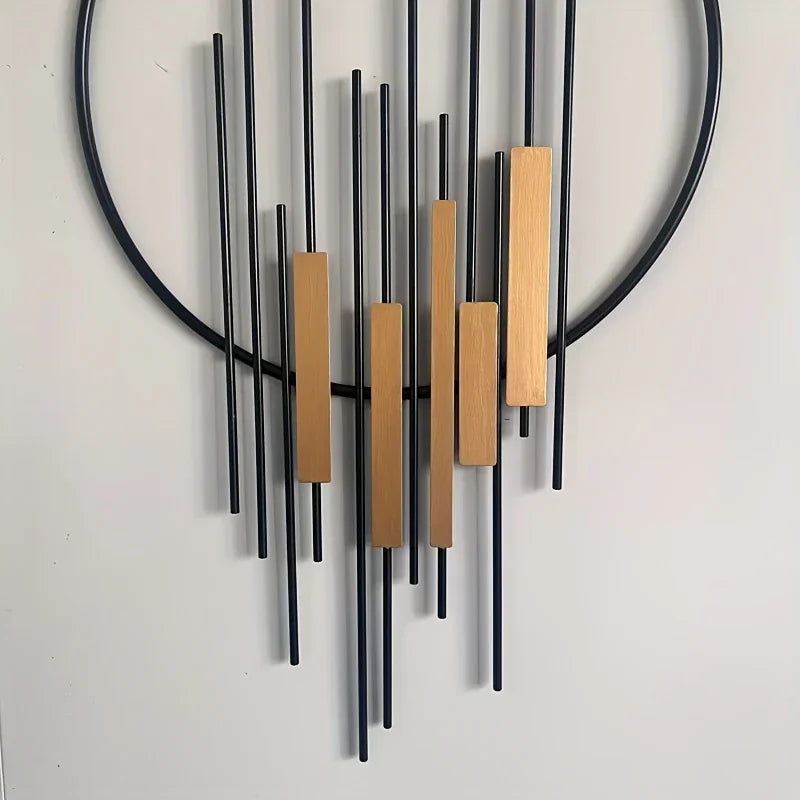 Metal Wall Art - Geometric Circle Design with Rustic Industrial Bars & Beams