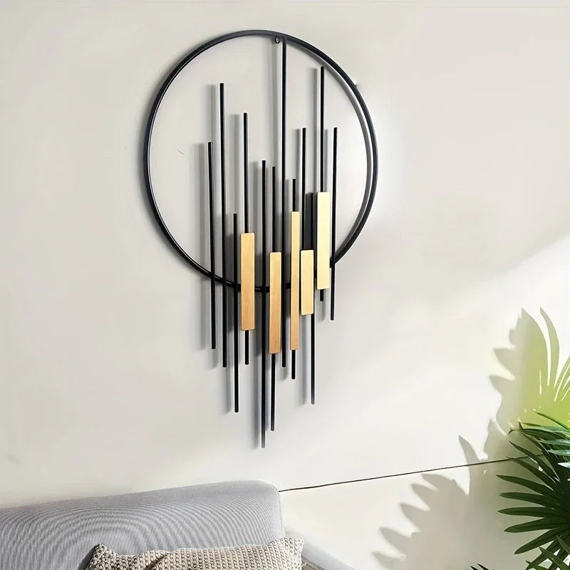 Metal Wall Art - Geometric Circle Design with Rustic Industrial Bars & Beams