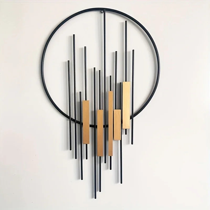 Metal Wall Art - Geometric Circle Design with Rustic Industrial Bars & Beams