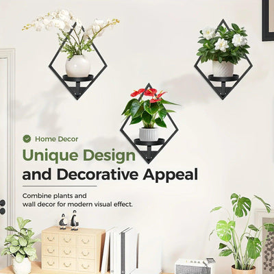Metal Wall Planters with Geometric Frame - 3-Pack Hanging Shelves