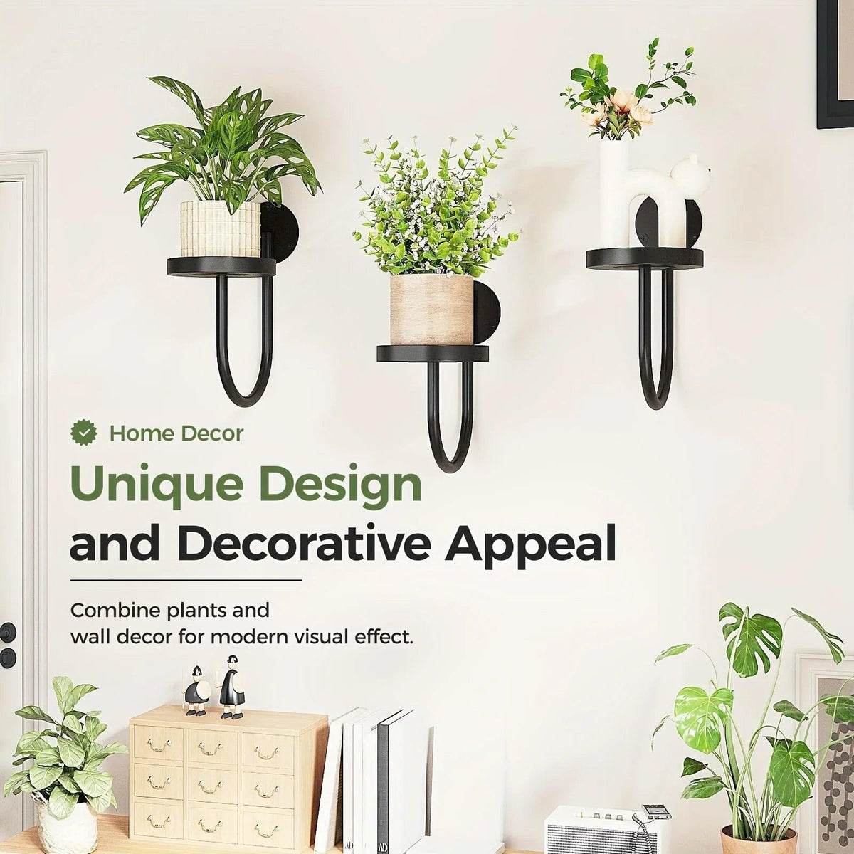 Metal Wall Planters with Geometric Frame - 3-Pack Hanging Shelves
