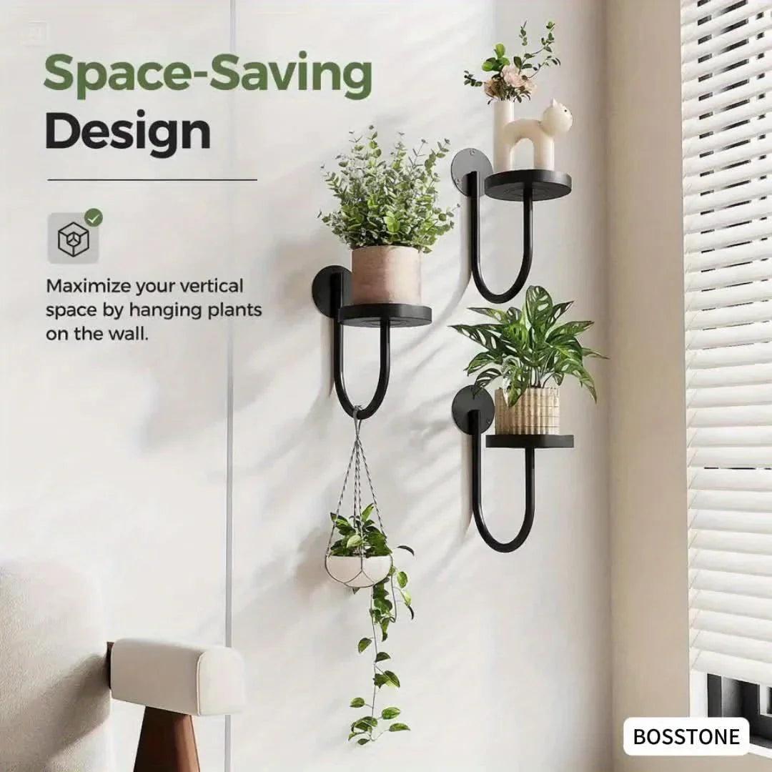 Metal Wall Planters with Geometric Frame - 3-Pack Hanging Shelves