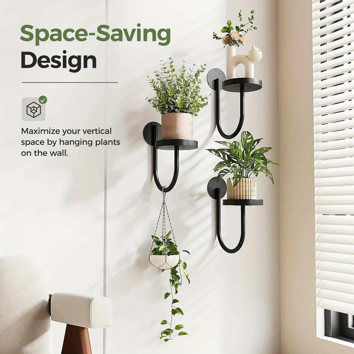 Metal Wall Planters with Geometric Frame - 3-Pack Hanging Shelves