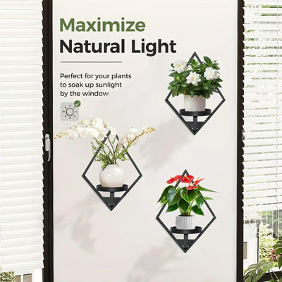 Metal Wall Planters with Geometric Frame - 3-Pack Hanging Shelves